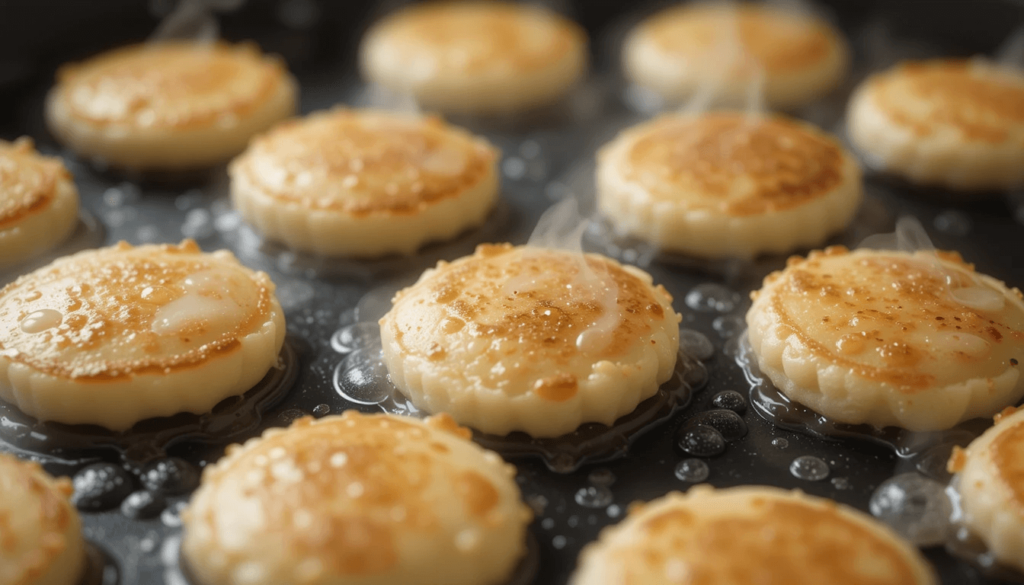 Cooking mini Funfetti pancakes on a griddle