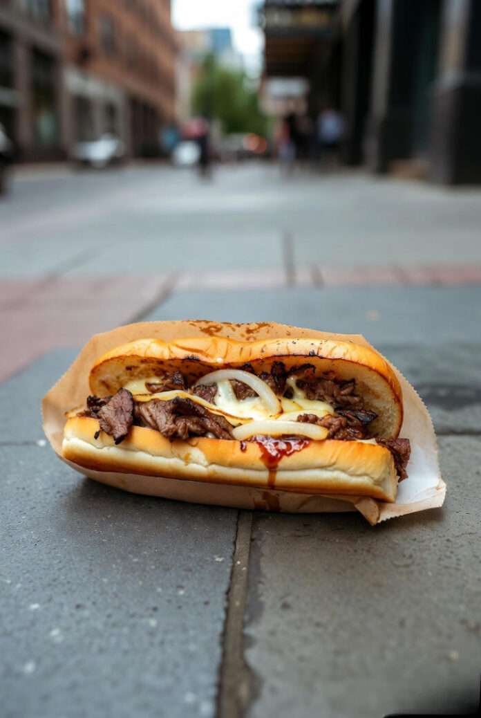 a classic cheesesteak sandwich wrapped in paper a classic cheesesteak sandwich wrapped in paper