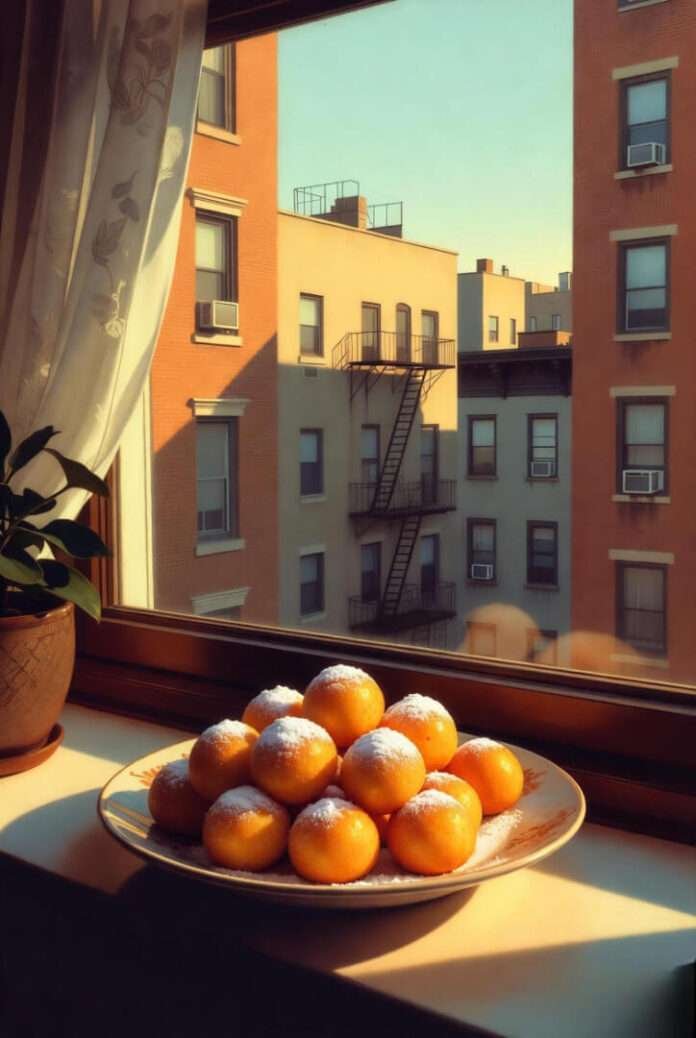 a small plate of golden milk snack bites on a Queens apartment windowsill, with warm late-afternoon sun, slightly blurred background of buildings. a small plate of golden milk snack bites on a Queens apartment windowsill, with warm late-afternoon sun, slightly blurred background of buildings.