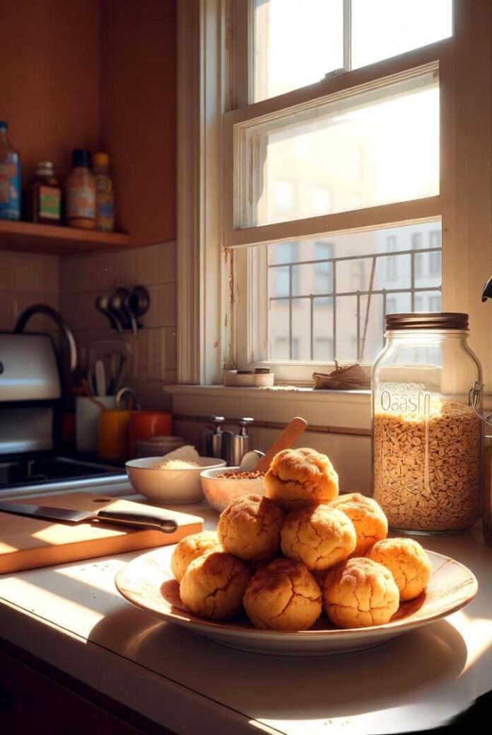 a small Queens apartment kitchen counter, sunlight hitting a plate stacked with cinnamon-dusted Vegan Snickerdoodle Energy Balls. a small Queens apartment kitchen counter, sunlight hitting a plate stacked with cinnamon-dusted Vegan Snickerdoodle Energy Balls.